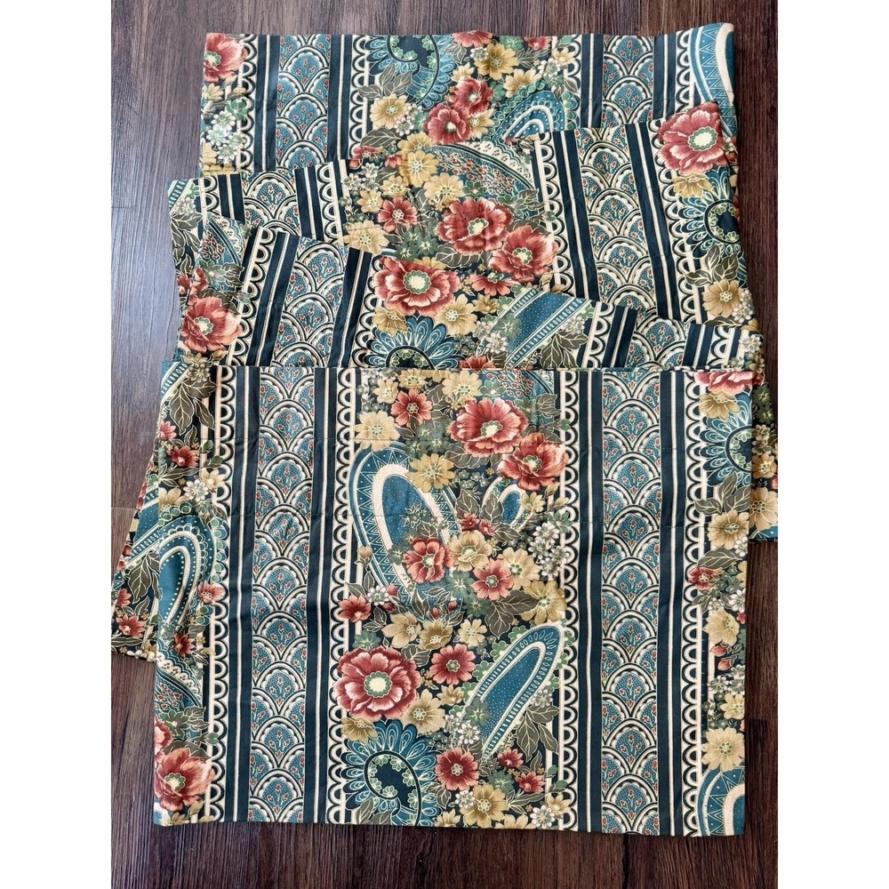 Vtg 4 Croscill REMI Window Valances Spruce Paisley Floral Cotton 84x18" Curtains